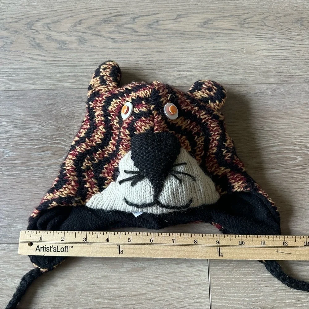 New Hand Knit Animal Hat Tiger  100% Wool Made In Nepal
